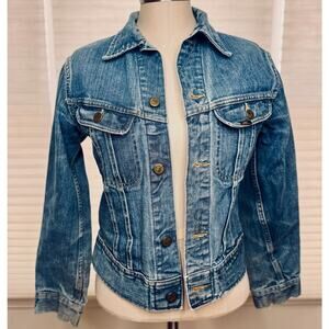 Vintage Lee Sanforized Denim Jacket, 1970s Trucker Jean Jacket, Boho Peace Sign